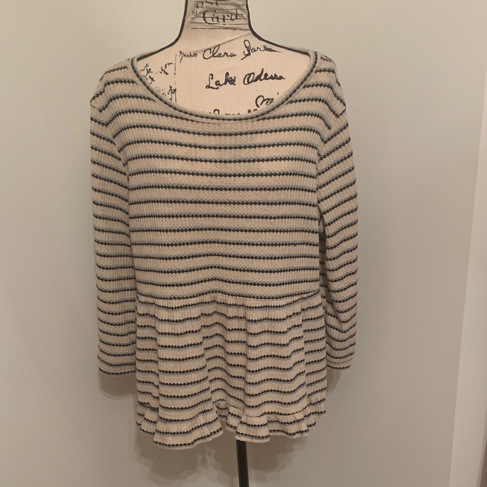 Anthropologie RO&DE Black and Cream Striped Pelham Top